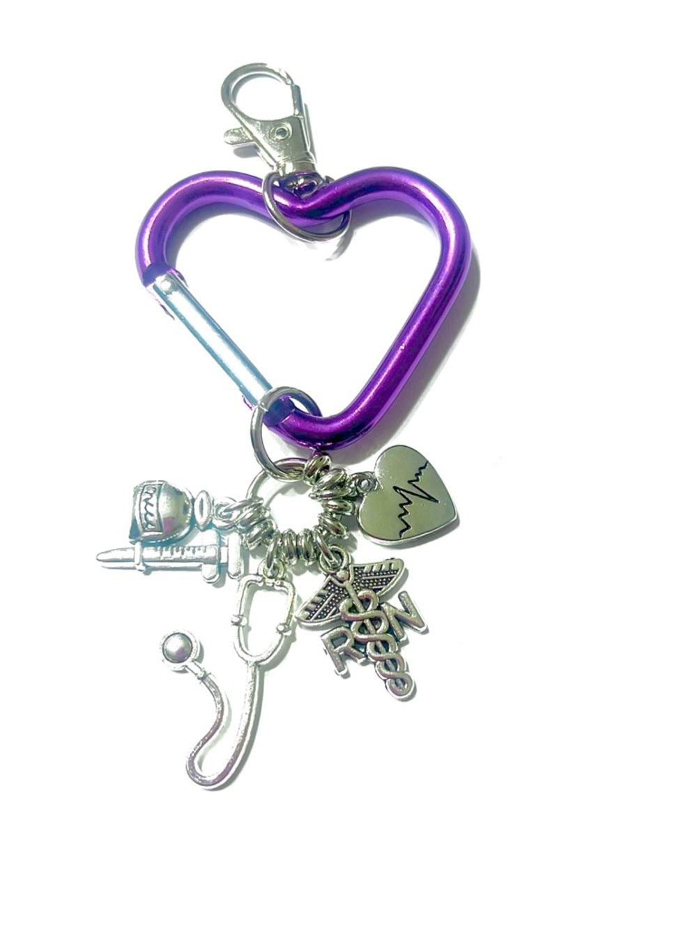Purple Heart Carabiner Keychain with Medical Charms